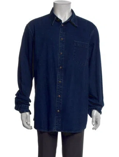Pre-owned Chrome Hearts Denim Cross Patch Long Sleeve Denim Shirt In Blue