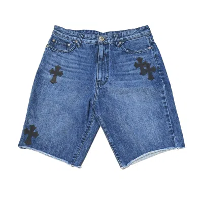 Chrome Hearts Denim Cross Patch Shorts In Blue