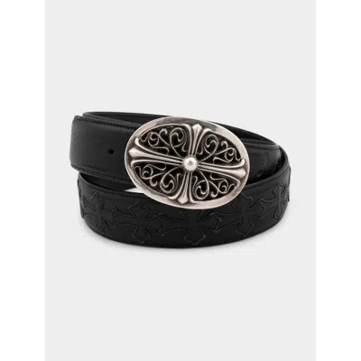 Pre-owned Chrome Hearts Destroyer Cross Patched Belt Strap In Black