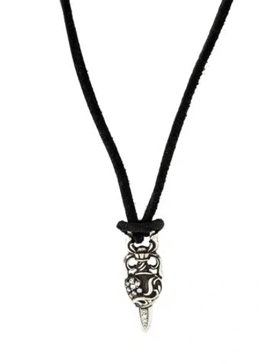 Pre-owned Chrome Hearts Diamond Heart Dagger Pendant Necklace, 26" In Black