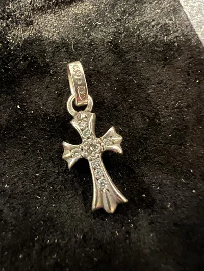 Pre-owned Chrome Hearts Diamond Pavé Babyfat Cross Pendant In Silver
