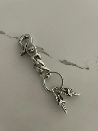 Pre-owned Chrome Hearts Double Dagger Keychain Ring In Silver