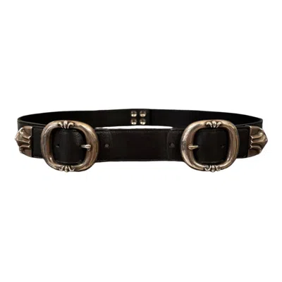 Pre-owned Chrome Hearts Double Gunslinger Buckle Snap Belt Black Silver