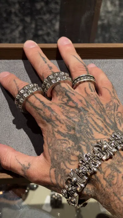 Pre-owned Chrome Hearts Double Pete Punk .925 Silver Etched Ring