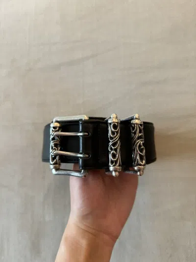 Pre-owned Chrome Hearts Double Roller Leather Belt In Black