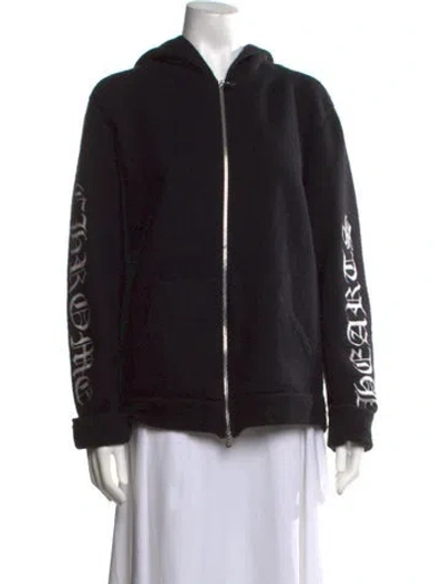 Pre-owned Chrome Hearts Embroidered Zip Up Cashmere Hoodie In Black