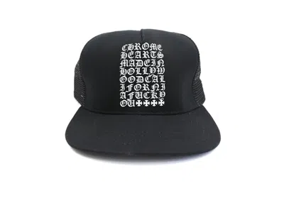 Pre-owned Chrome Hearts Eye Chart Made In Hollywood Trucker Hat In Black