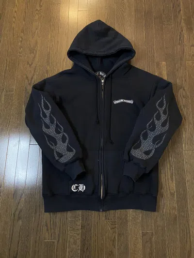 Pre-owned Chrome Hearts Flame Cross Logo Zip Up Hoodie Black Thermal