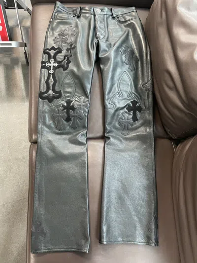 Pre-owned Chrome Hearts Fleurknee Cross Patch Leather Pants