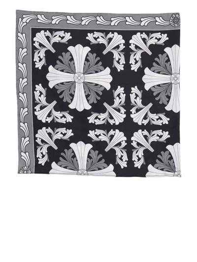 Chrome Hearts Floral Cross Silk Scarf In Brown