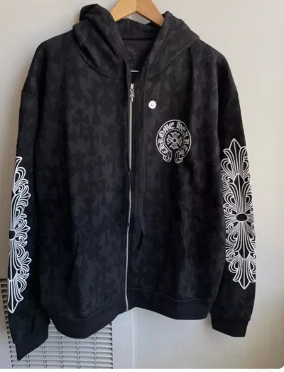 Pre-owned Chrome Hearts Floral Cross Zip Up Hoody Cemetery Print In Black