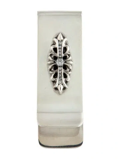 Pre-owned Chrome Hearts Floral Diamond Money Clip In Silver