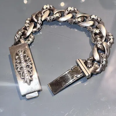 Pre-owned Chrome Hearts Floral Id Diamond Bracelet In Silver