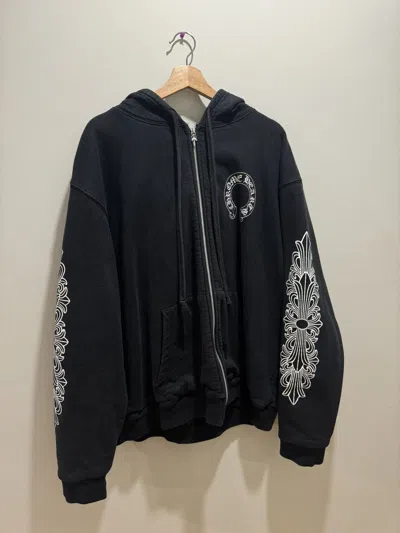 Pre-owned Chrome Hearts Floral Thermal Line Horseshoe Zip Up Hoodie In Black
