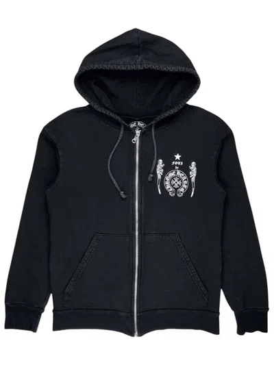 Pre-owned Chrome Hearts Foti Skull Spiral Logo Zip Up Hoodie Black
