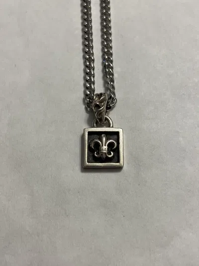 Pre-owned Chrome Hearts Framed Fleur De Lis Pendant Chain Necklace In Silver