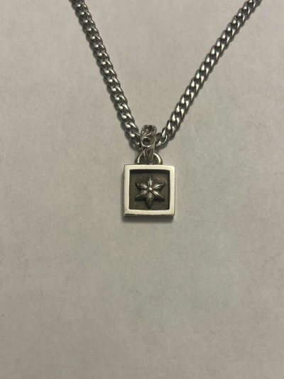 Pre-owned Chrome Hearts Framed Star Pendant Cuban Chain Necklace In Silver
