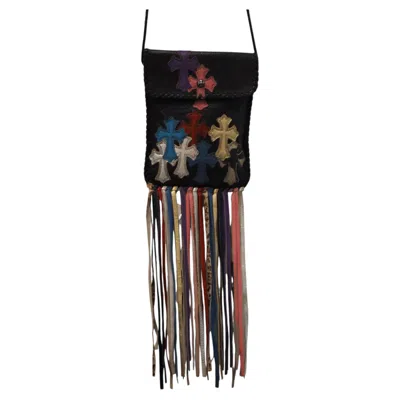 Pre-owned Chrome Hearts Fringe-accented Leather Crossbody Bag In Black