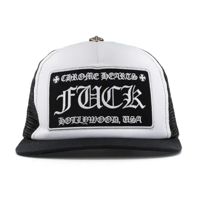 Pre-owned Chrome Hearts Fuck Hollywood Trucker Hat In Black/white