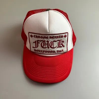 Pre-owned Chrome Hearts “fuck You” Red Trucker Cap In Red White
