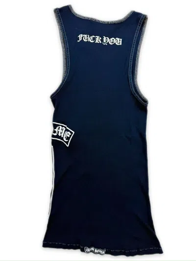 Pre-owned Chrome Hearts Fuck You T Bar Logo Cross Wife Beater Tank Top In Blue
