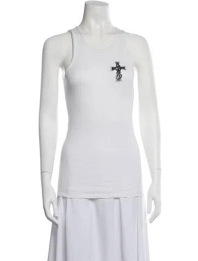Pre-owned Chrome Hearts Graphic Print Crew Neck Top In White