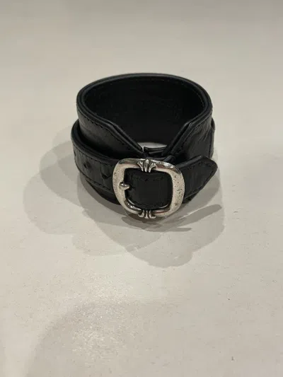 Pre-owned Chrome Hearts Gunslinger Leather Bracelet Black Silver R&r In Black/silver