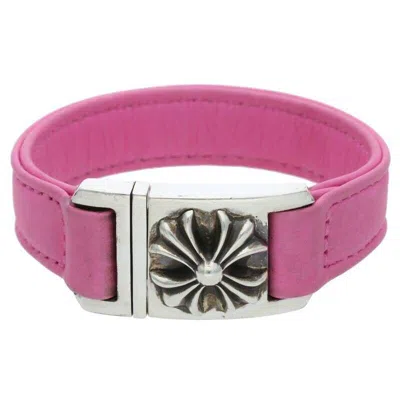 Pre-owned Chrome Hearts Harness Clasp Leather Bracelet In Pink