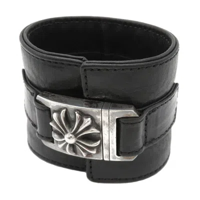 Pre-owned Chrome Hearts Harness Wide Leather Bracelet In Black