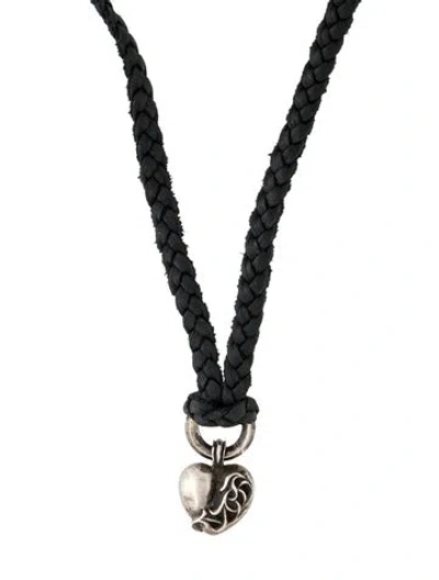 Pre-owned Chrome Hearts Heart Vine Leather Pendant Necklace, 32" In Black