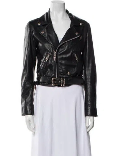 Pre-owned Chrome Hearts Hermès Scarf Lined Jj Dean Jacket Leather Biker Jacket In Black