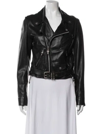 Pre-owned Chrome Hearts Hermès Scarf Lined Jj Dean Leather Biker Jacket In Black