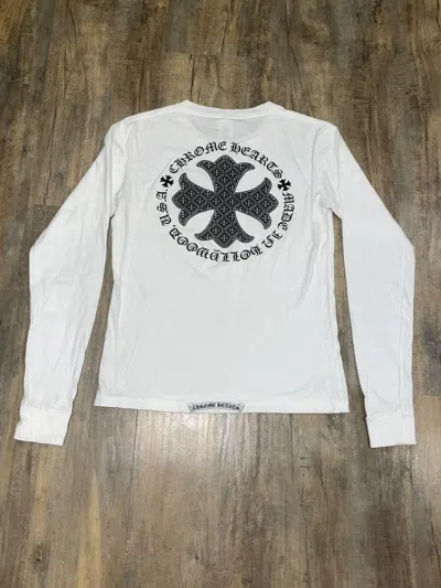 Pre-owned Chrome Hearts Hollywood Monogram Cemetery Cross Logo L/s Tee In White