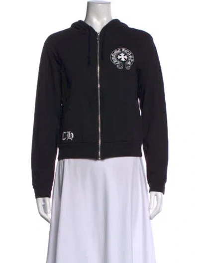 Pre-owned Chrome Hearts Horseshoe Logo Zip Up Graphic Print Hoodie In Black