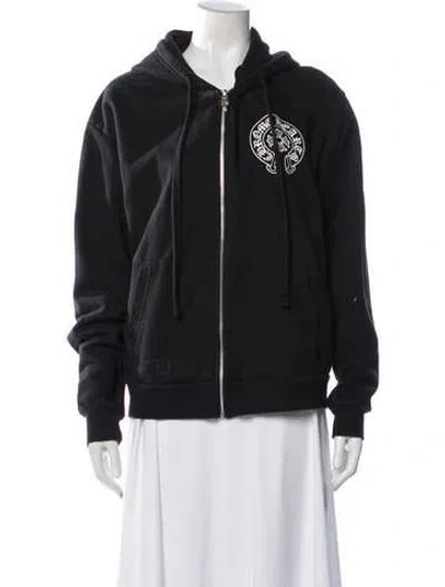 Pre-owned Chrome Hearts Horseshoe Zip Graphic Print Hoodie In Black