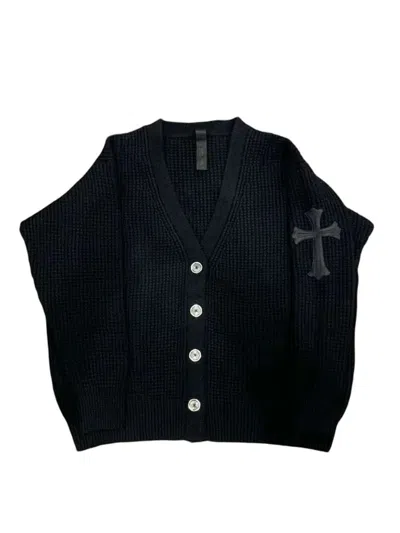 Pre-owned Chrome Hearts Huge Cross Patch Waffle Knit Cardigan Sweater In Black