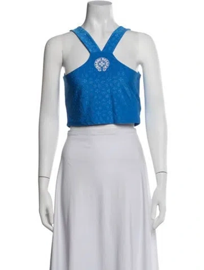 Pre-owned Chrome Hearts Jacquard Cross Patterned Crop Top In Blue
