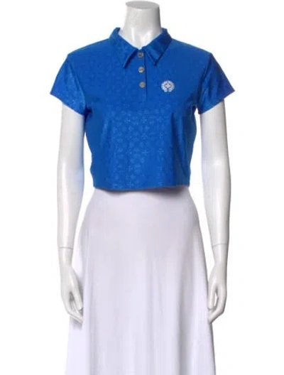 Pre-owned Chrome Hearts Jacquard Monogram Short Sleeve Crop Top In Blue