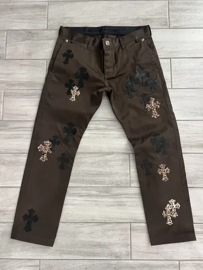 Pre-owned Chrome Hearts Jeans Leopard Cross Patch Chino Pants In Brown