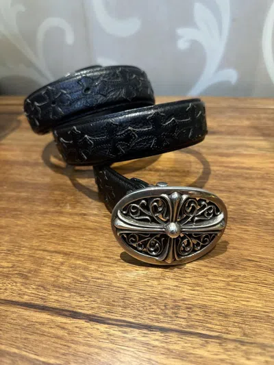 Pre-owned Chrome Hearts Keeper And Cross Belt In Black