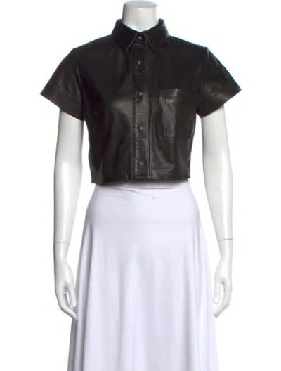 Pre-owned Chrome Hearts Lamb Leather Short Sleeve Crop Top In Black