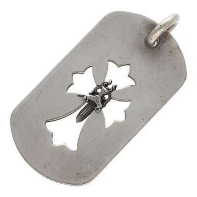Pre-owned Chrome Hearts Large Cross Cut Out Dagger Dog Tag Pendant In Silver