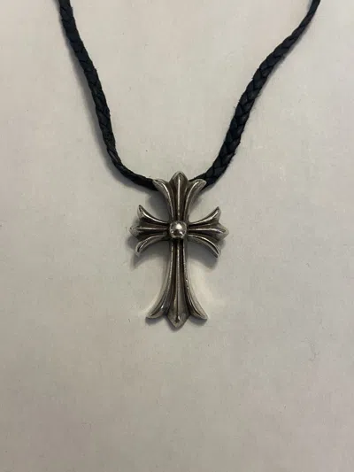 Pre-owned Chrome Hearts Large Cross Pendant Leather Bolo Necklace Tips In Silver