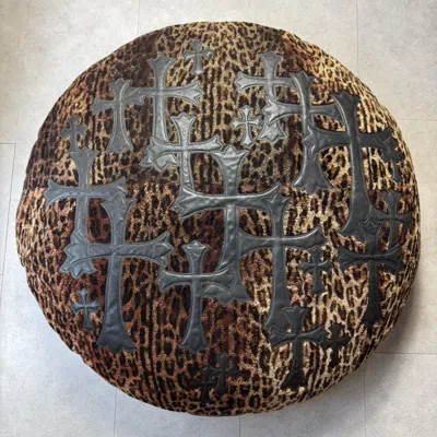 Pre-owned Chrome Hearts Large Leopard Cemetry Cross Bean Bag Cushion In Black