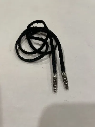 Pre-owned Chrome Hearts Leather Bracelet Bolo Tie Braid Silver Tips In Black/silver