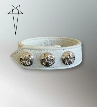 Pre-owned Chrome Hearts Leather Bracelet Floral Ball White In Black