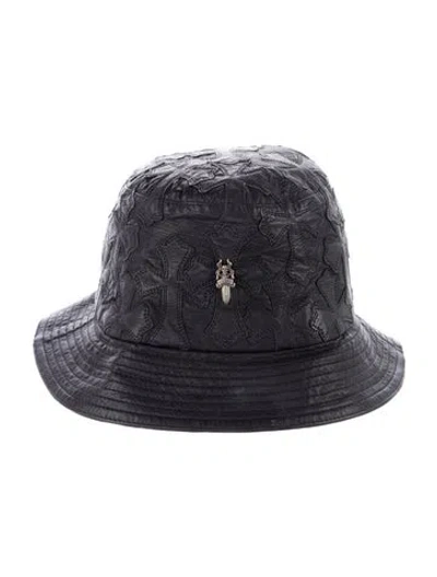 Pre-owned Chrome Hearts Leather Cemetery Patch Bucket Hat In Black