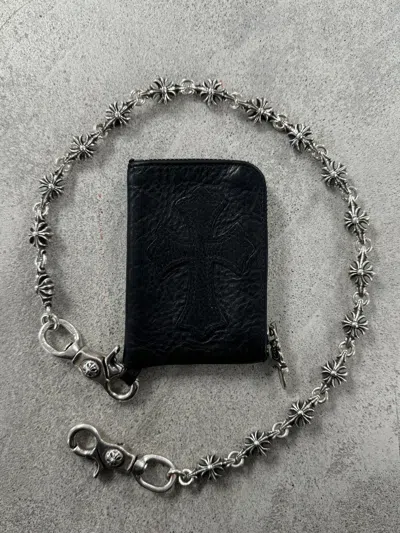 Pre-owned Chrome Hearts Leather Cross Dagger Zip Wallet In Black