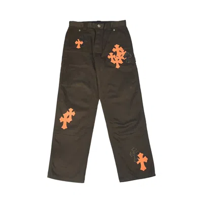 Chrome Hearts Leather Cross Double Knee Pants Brown In Black