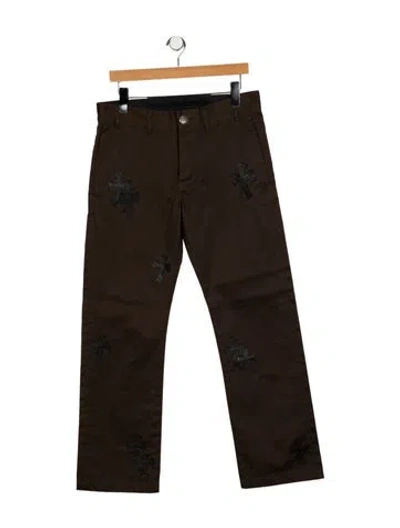 Pre-owned Chrome Hearts Leather Cross Patch Chino Moto Pants In Brown